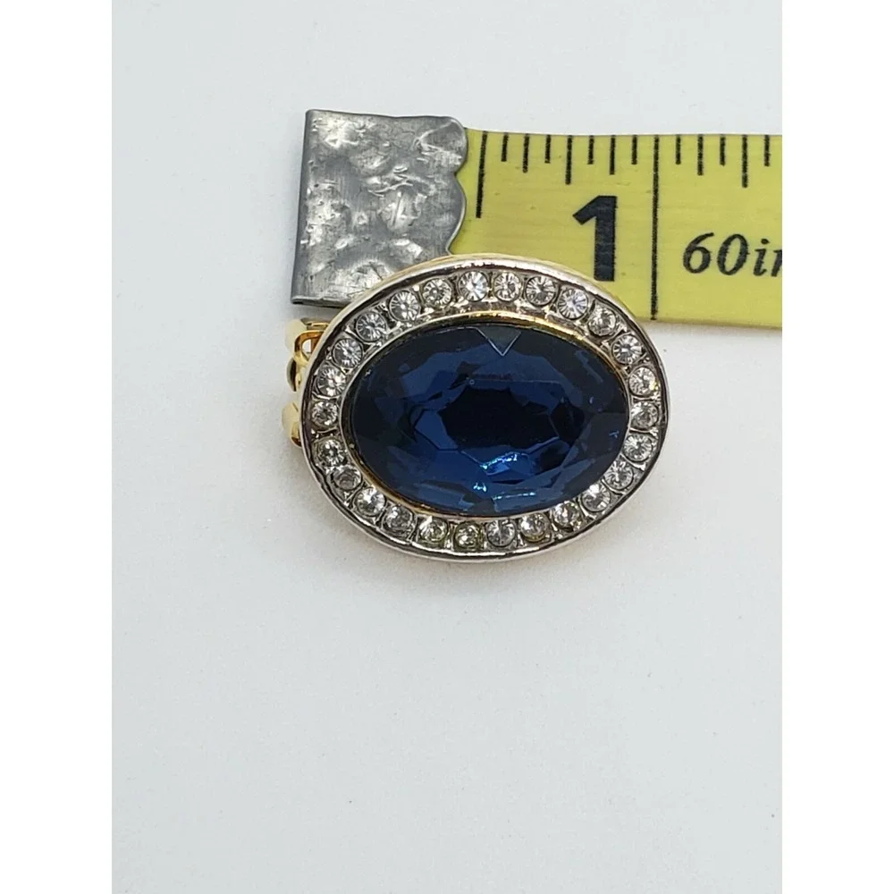 Gold Tone Oval‎ Rhinestones Blue Cut Glass Stone Clip On Fashion Earrings